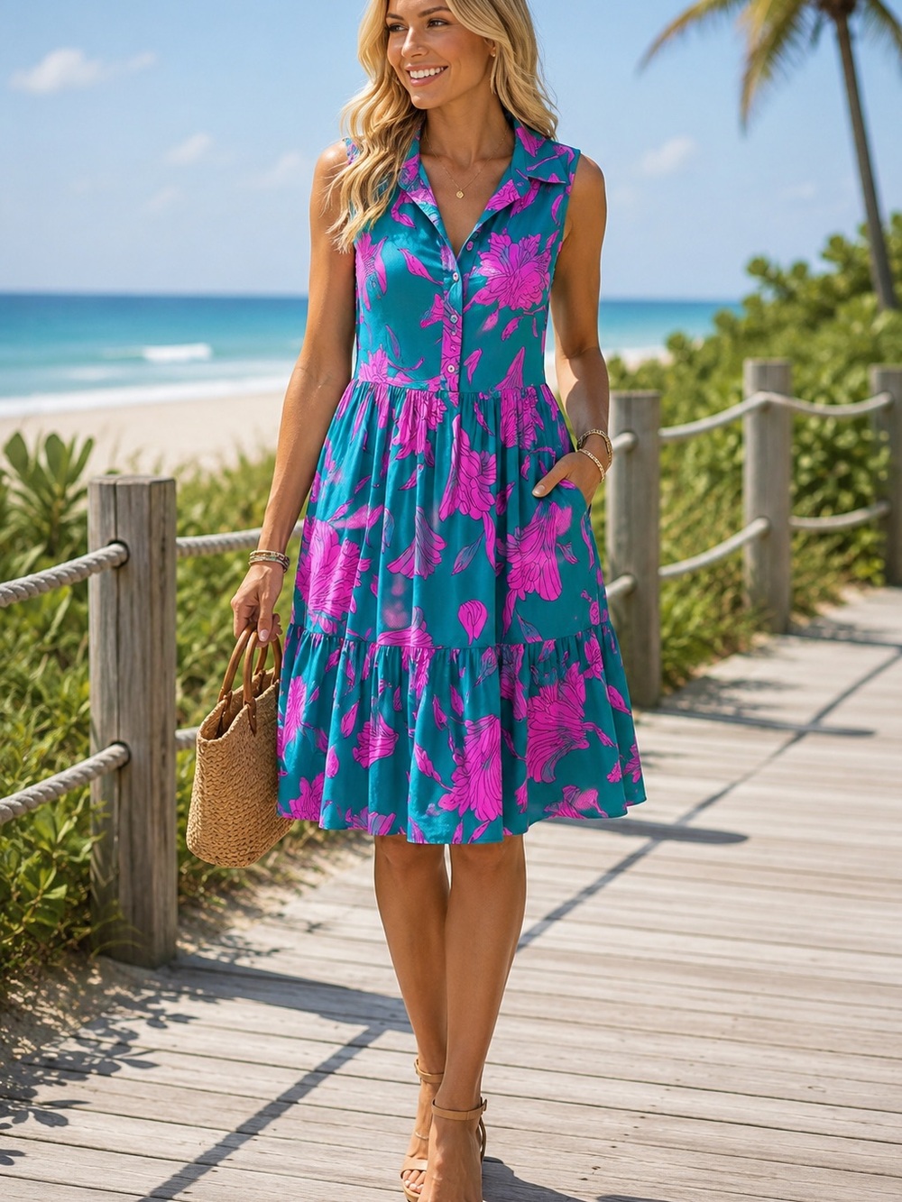 NWT Cupshe Teal and Pink Floral Sundress